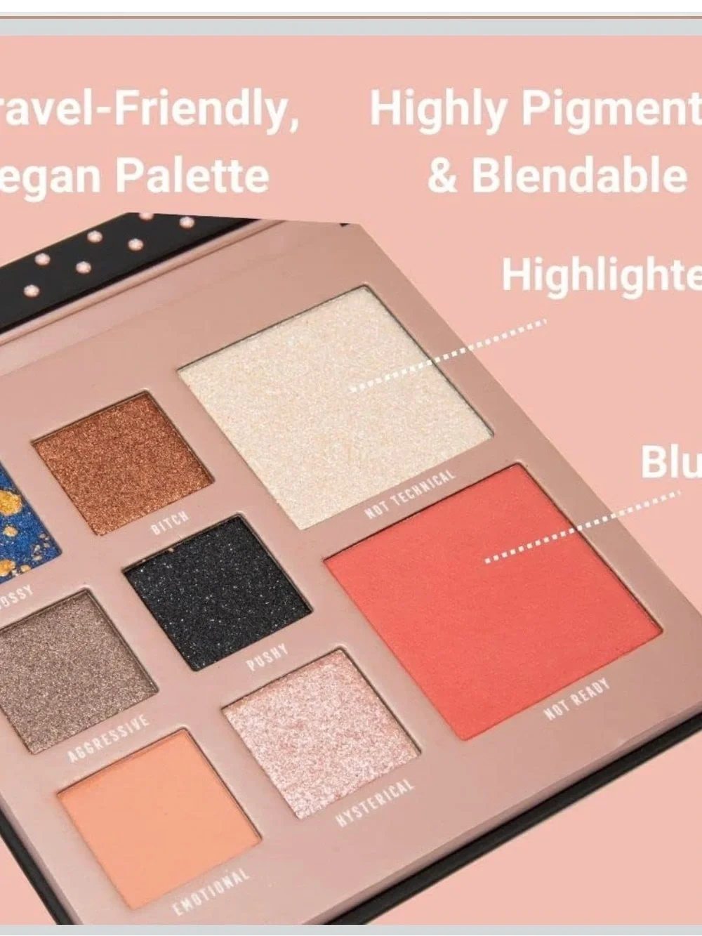 BOSSY Vegan Travel-Friendly 8-Pan Eyeshadow, Blush & Highlighter Palette